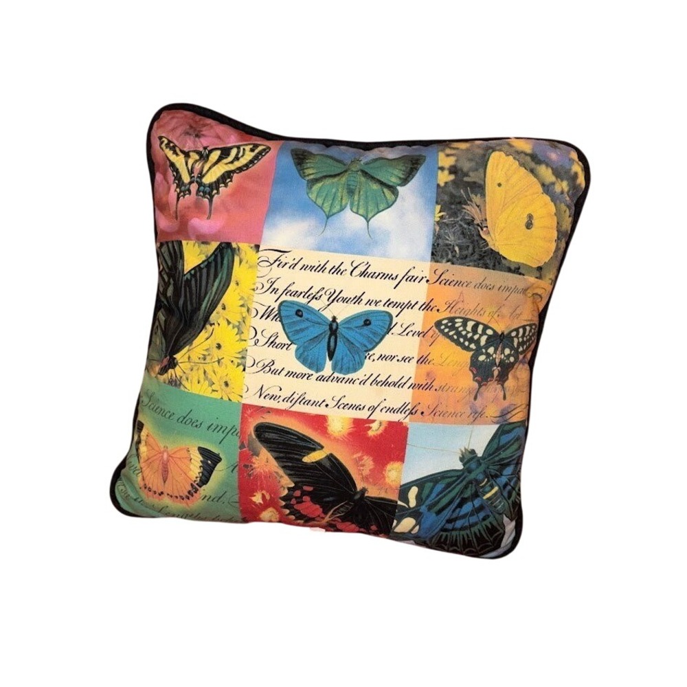 Vintage Butterfly Collage Throw Pillow Multi Color Script Decorative Square‎